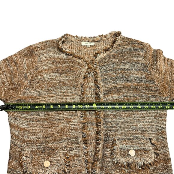 Sioni Brown Tan Textured Fringe Cardigan L w/ Sequins & Pockets - Picture 10 of 15